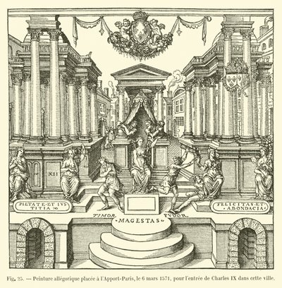 لوحة مجردة موضوعة في l&39;Apport-Paris ، 6 مارس 1571 ، للترفيه عن Charles IX في هذه المدينة بواسطة المدرسة الفرنسية