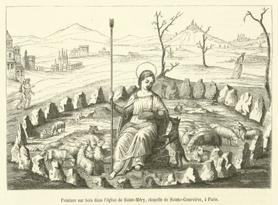 الرسم على الخشب في كنيسة Saint-Mery ، كنيسة Sainte-Genevieve ، في باريس (نقش) بواسطة المدرسة الفرنسية