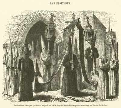 Penitents de Limoges ، أزياء معروضة في عام 1874 في المتحف التاريخي للأزياء (النقش) بواسطة المدرسة الفرنسية