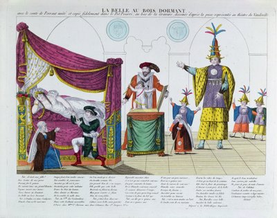 أداء الجمال النائم بعد القصة الخيالية لتشارلز بيرولت (1628-1703) ، في مسرح فودفيل ، باريس ، c.1820 (نقش الألوان) بواسطة المدرسة الفرنسية