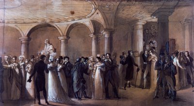 Peristyle at Theatre-Francais in Paris, c.1822 (colour litho) بواسطة المدرسة الفرنسية