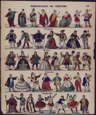 Personnages de theatre (coloured engraving) بواسطة المدرسة الفرنسية