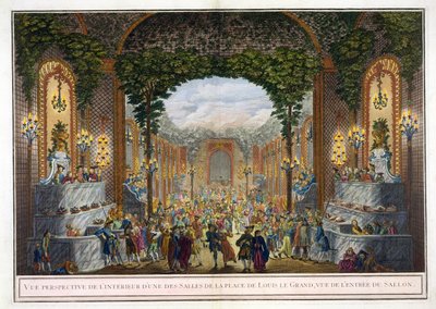 عرض منظوري لواحدة من غرف Place de Louis le Grand ، منظر لمدخل الصالون (نقش الألوان) بواسطة المدرسة الفرنسية