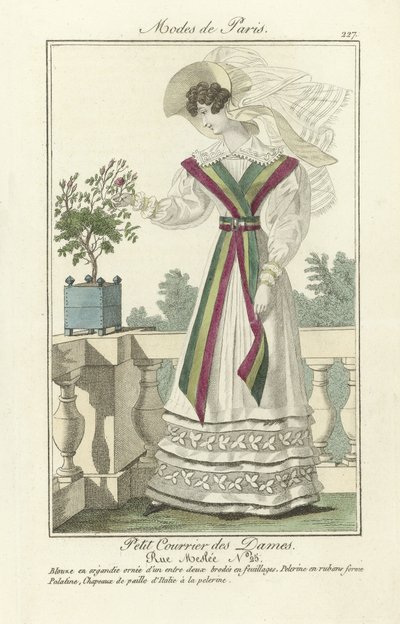 Petit Courrier des Dames، Rue Meslee No. 25، from Modes de Paris، pub. 1824 (نقش ملون) بواسطة المدرسة الفرنسية