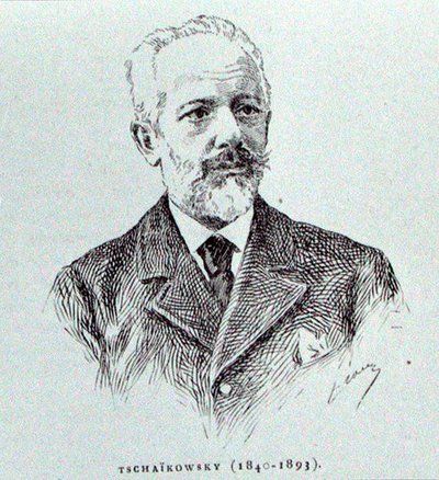 Petr Ilitch Tchaikovski (1840-93) ، رسم توضيحي من "تاريخ الموسيقى في روسيا" لألبرت سوبيس ، نُشر في باريس بواسطة المدرسة الفرنسية