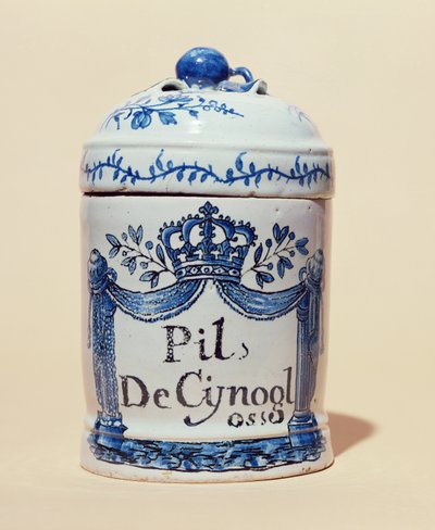 جرة صيدلانية لأقراص cynoglossum ، c.1700 (سيراميك) بواسطة المدرسة الفرنسية