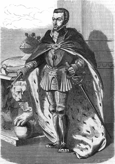 فيليب الثاني (1527-1598) ملك إسبانيا. في "" التاريخ الشعبي لفرنسا "" ، sd. حوالي عام 1885. نقش. بواسطة المدرسة الفرنسية