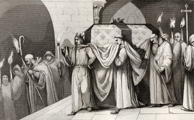 فيليب الثالث (1245-85) يساعد بولد في حمل نعش والده ، من "هيستوار دي فرانس" من قبل كولارت ، نُشر عام 1840 بواسطة المدرسة الفرنسية