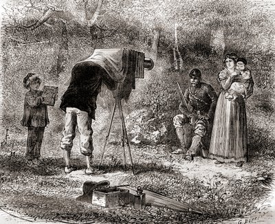 التصوير الفوتوغرافي في القرن التاسع عشر ، من Les Merveilles de la Science ، نُشر عام 1870 (نقش) بواسطة المدرسة الفرنسية