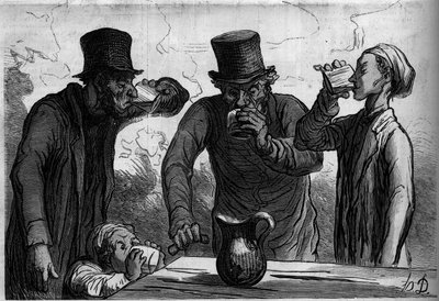 فسيولوجيا الشارب: الأعمار الأربعة. كارتون من قبل هونور دومير (1808-1879). نقش في "" Le Monde Illustré "" رقم 289 بتاريخ 25 أكتوبر بواسطة المدرسة الفرنسية