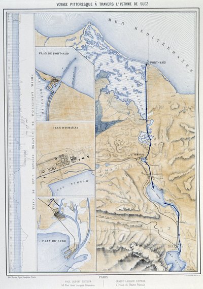 رحلة رائعة عبر برزخ السويس (مخطط السويس) في "" افتتاح قناة السويس بواسطة ج. نيكول. 1869 بواسطة المدرسة الفرنسية