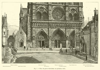 مكان du parvis Notre-Dame في القرن الخامس عشر بواسطة المدرسة الفرنسية