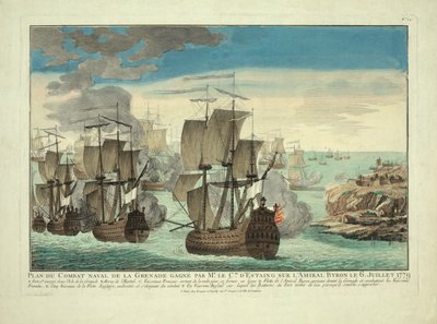 فازت خطة غرينادا القتالية البحرية بالسيد le Cte. من Estaing على الأدميرال بايرون 6 يوليو 1779 ، حانة. 1779 بواسطة المدرسة الفرنسية
