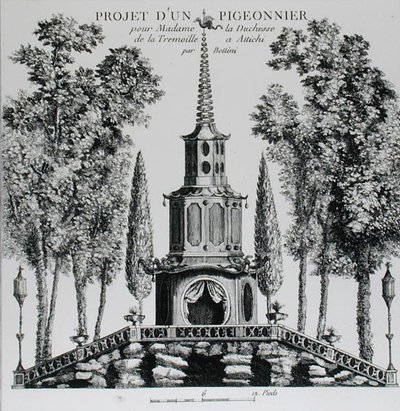 خطة لمنزل الحمام ، من "تفاصيل des Nouveaus Jardins a la Mode" ، بقلم جورج لويس لو روج ، نُشرت حوالي 1775-78 (نقش) (صورة بالأبيض والأسود) بواسطة المدرسة الفرنسية