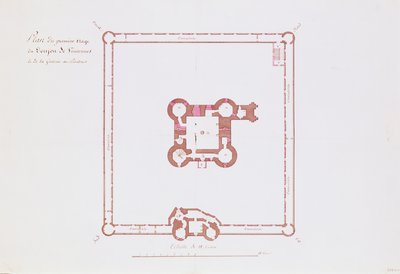مخطط للطابق الأول من Donjon في Vincennes ، 1810 (قلم وحبر على ورق) بواسطة المدرسة الفرنسية