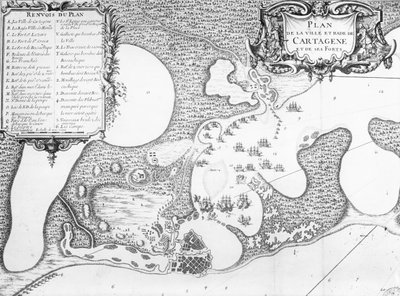 مخطط مدينة وميناء كارتاخينا ، كولومبيا ، عام 1697 بواسطة المدرسة الفرنسية