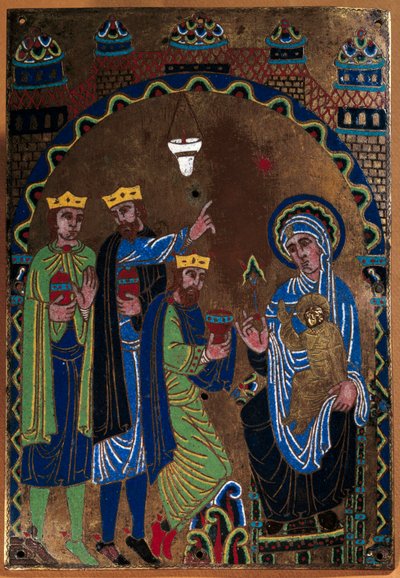 لوحة المذبح الرئيسي لدير غراندمونت: عبادة المجوس. المينا دور وإزميل على النحاس. 1275-1300. من ليموج. باريس ، المتحف الوطني للعصور الوسطى ، Thermes de Cluny بواسطة المدرسة الفرنسية