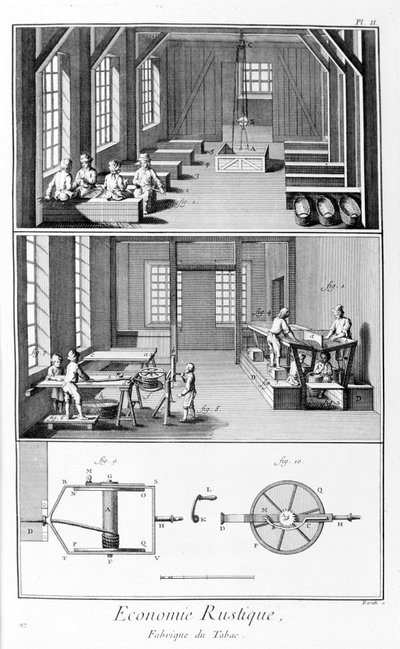 لوحة تمثل مصنع تبغ. مصنع التبغ - موسوعة ديدرو ودالمبيرت. (1747 - 1766) بواسطة المدرسة الفرنسية