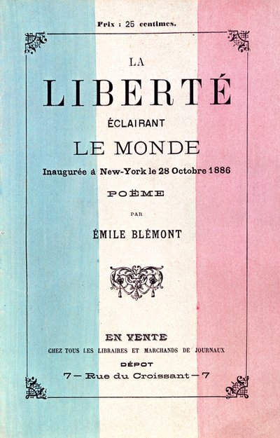 قصيدة اميل بلمونت (1839-1927) بمناسبة افتتاح تمثال الحرية ، 28 أكتوبر 1886 بواسطة المدرسة الفرنسية