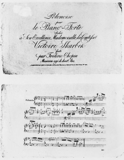 Polonaise for pianoforte ، مخصصة للكونتيسة فيكتوار سكاربك ، كتبها فريدريك شوبان (1810-1849) عمره 8 سنوات بواسطة المدرسة الفرنسية