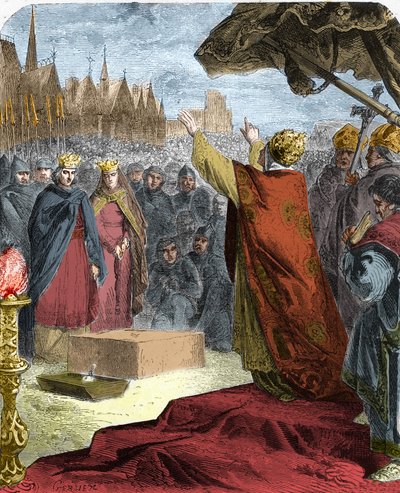 وضع البابا ألكسندر الثالث (أورلاندو باندينيلي) (أليساندرو الثالث) ، في عام 1163 ، الحجر الأول لكاتدرائية نوتردام دي باريس (نوتردام) في حضور الملك لويس السابع ملك فرنسا وإيفيك موريس دي سولي. بواسطة المدرسة الفرنسية