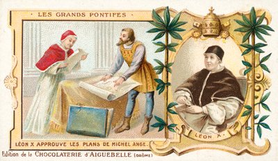 Pope Leo X approving the plans of Michelangelo بواسطة المدرسة الفرنسية