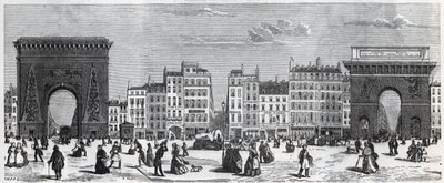Porte Saint-Denis and rue Faubourg Saint Denis - Porte Saint Martin and rue Faubourg Saint-Martin Engraving in "" Tableau-de-Paris "" لإدموند تيكسييه (1815-1887) بواسطة المدرسة الفرنسية