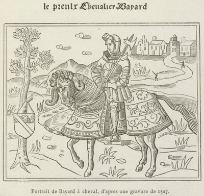 صورة، بسبب، Bayard، على ظهور الخيل، (engraving) بواسطة المدرسة الفرنسية