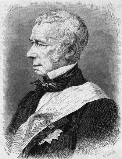 صورة جان بونس غيوم فينيه (1777-1868) ، سياسي وشاعر وكاتب مسرحي فرنسي ، عضو الأكاديمية الفرنسية. نقش في "Le Monde Illustre" رقم 586 بتاريخ 4 يوليو 1868. بواسطة المدرسة الفرنسية