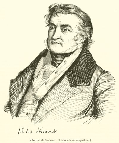 Portrait de Sismondi, et fac-simile de sa signature (engraving) بواسطة المدرسة الفرنسية
