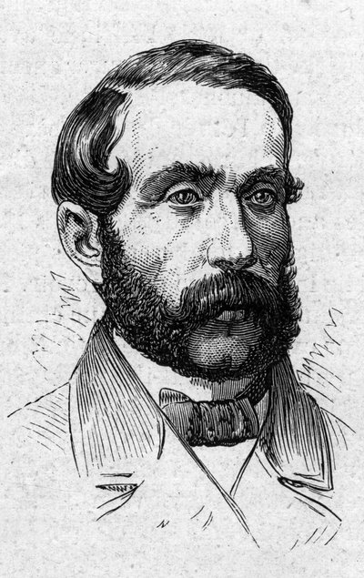 صورة لألفريد ميزيريس (1826-1915) ، مؤرخ أدبي فرنسي وسياسي وكاتب مقالات وأكاديمي. نقش في "" Le Monde Illustré "" رقم 883 بتاريخ 14 مارس 1874. بواسطة المدرسة الفرنسية