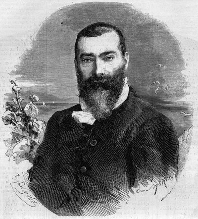 صورة لألفونس كار (1808-1898) ، الروائي والكاتب المسرحي الفرنسي. نقش في "" Le Monde Illustré "" رقم 145 بتاريخ 21 يناير 1860. بواسطة المدرسة الفرنسية
