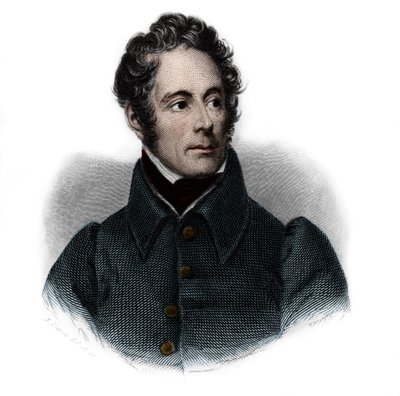 صورة لألفونس دي لامارتين (1791-1869) ، كاتب وشاعر وسياسي فرنسي. في "" كتاب المتحدثين "للويس دي كورمينين تيمون. 1842. مجموعة خاصة. بواسطة المدرسة الفرنسية