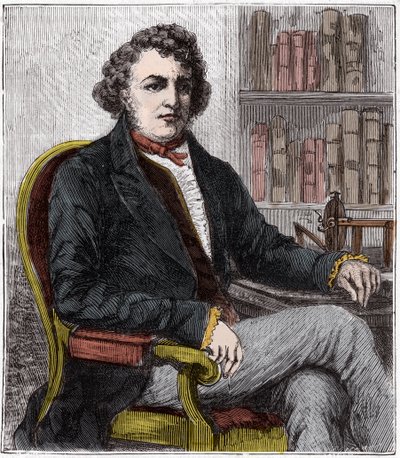 صورة لأندريه ماري أمبير (1775-1836) عالم فيزياء فرنسي - أندريه ماري أمبير (1775-1836) ، عالم فيزياء فرنسي ورائد في الديناميكا الكهربية - نقش في "" العلوم الموضوعة في صف الفيزياء والكيمياء الشعبية "" بواسطة أليكسيس رجل الدين - نهاية القر بواسطة المدرسة الفرنسية