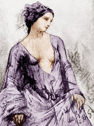 صورة لأبولوني ساباتييه الذي كان عشيقة بودلير في عام 1852 ، رسم ، وثيقة ملونة بواسطة المدرسة الفرنسية
