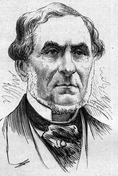 صورة لأوغست باربييه (1805-1882) ، شاعر وأكاديمي فرنسي. نقش في "" Le Monde Illustré "" رقم 883 بتاريخ 14 مارس 1874. بواسطة المدرسة الفرنسية