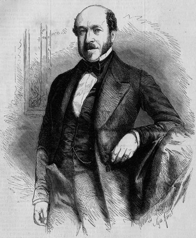 صورة تشارلز دي مورني (1811-1866) ، سياسي فرنسي ، رئيس الفيلق Legislatif في ظل الإمبراطورية الثانية. نقش في "" Le Monde Illustré "" رقم 33 بتاريخ 28 نوفمبر 1857. بواسطة المدرسة الفرنسية