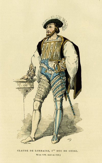 Portrait of Claude de Lorraine (1496-1550), First Duke of Guise. Colour engraving, in “France et les francais a travers les siecles”” by Augustin Challamel, F.Roy editor, Paris 1882. Selva Collection. بواسطة المدرسة الفرنسية