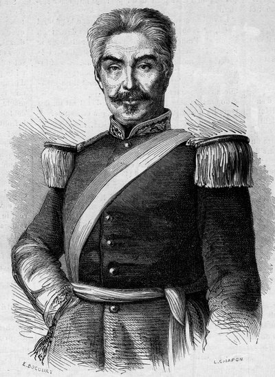 صورة شخصية دون ميغيل سان رومان (1803-1863) ، رئيس بيرو. نقش في "" Le Monde Illustré "" رقم 320 بتاريخ 30 مايو 1863. بواسطة المدرسة الفرنسية