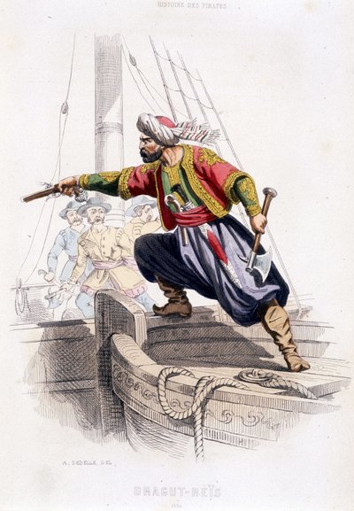 Portrait of Dragut - Reïs, Turkish pirate of the 16th century - in “” Histoire des pirages et corsaires de l