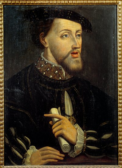 صورة للإمبراطور تشارلز الخامس (1500-1558). لوحة مجهولة من المدرسة الفرنسية. القرن السادس عشر. متحف شانتيلي كوندي بواسطة المدرسة الفرنسية