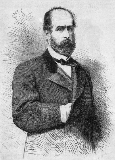صورة لفيدريكو إرازوريز زانارتو (1825-1877) ، رئيس جمهورية تشيلي. نقش في "" Le Monde Illustré "" رقم 760 بتاريخ 4 نوفمبر بواسطة المدرسة الفرنسية
