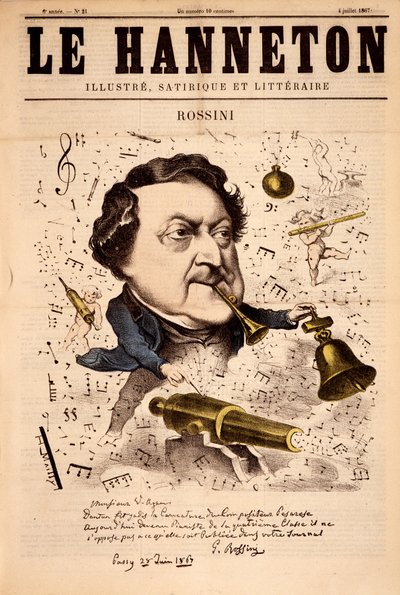 Portrait of Gioacchino Rossini (1792-1868) - in “” Le Hanneton”” of 04/07/1867 بواسطة المدرسة الفرنسية