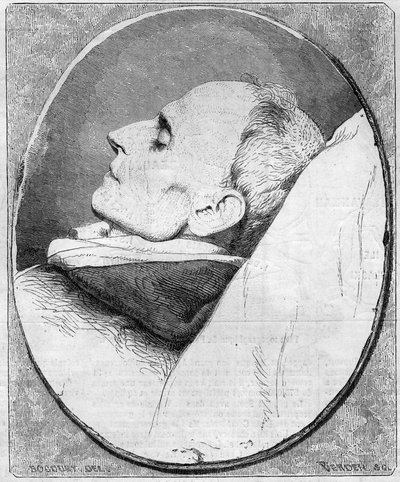 صورة هنري لاكوردير (1802-1861). كاهن فرنسي ودومينيكي على فراش الموت. نقش في "" Le Monde Illustré "" رقم 243 بتاريخ 7 ديسمبر 1861. بواسطة المدرسة الفرنسية