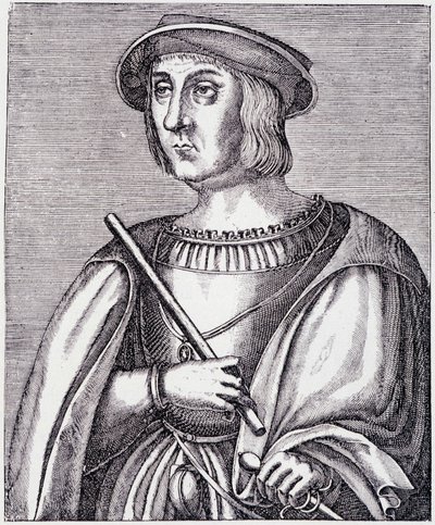 بورتريه لجاك الثاني دي شابان (لا باليس) (1470-1525) نقش من "لويس الثاني عشر وآن دي بريتاني" لبول لاكروا، تحرير جورج هورتريل بواسطة المدرسة الفرنسية