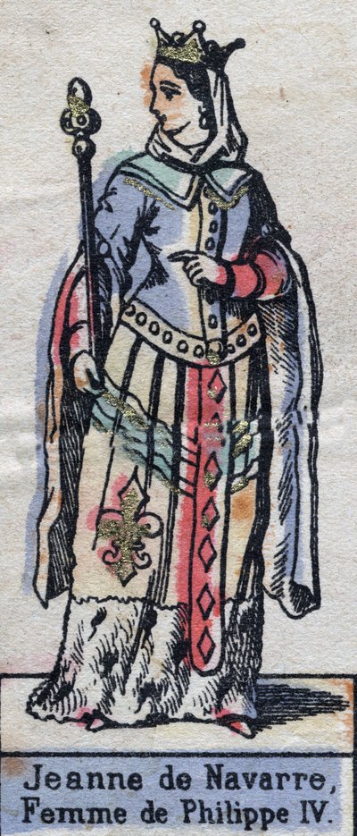 صورة لجين إيري من نافارا (1273-1304) ، زوجة فيليب الرابع ملك فرنسا. (سلالة الكابيتية). التوضيح أواخر القرن التاسع عشر. بواسطة المدرسة الفرنسية