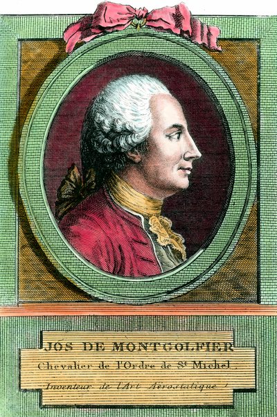 صورة لجوزيف دي مونتغولفييه (1740 - 1810) مخترع منطاد الهواء الساخن. نقش القرن الثامن عشر. مجموعة خاصة. بواسطة المدرسة الفرنسية