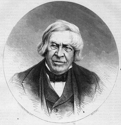 صورة لجول ميشليه (1798-1874) ، مؤرخ وكاتب فرنسي. نقش في "" Le Monde Illustré "" رقم 879 بتاريخ 14 فبراير 1874. بواسطة المدرسة الفرنسية