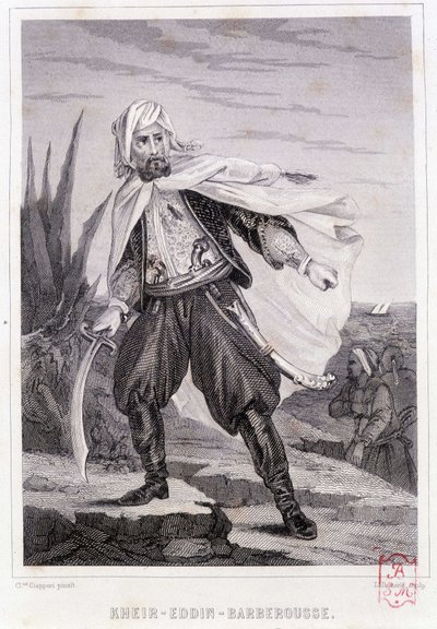Portrait of Kheir - Eddin - Barberousse, Turkish pirate of the 16th century - in “” Histoire des pirates et corsaires de l