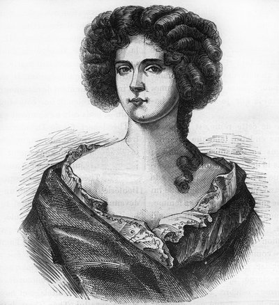 صورة لويز دي كيروال (1649-1734) ، دوقة بورتسموث وعشيقة تشارلز الثاني (1630-1685). نقش في "تاريخ الدعارة والفجور بين جميع شعوب العالم من العصور القديمة وحتى يومنا هذا" للدكتور ث. -F. ديبريه. 1 بواسطة المدرسة الفرنسية